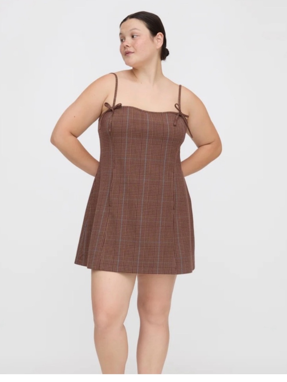Hill House Home Rennie Dress Brown Plaid Houndstooth Mini Length Size L - Picture 4 of 8